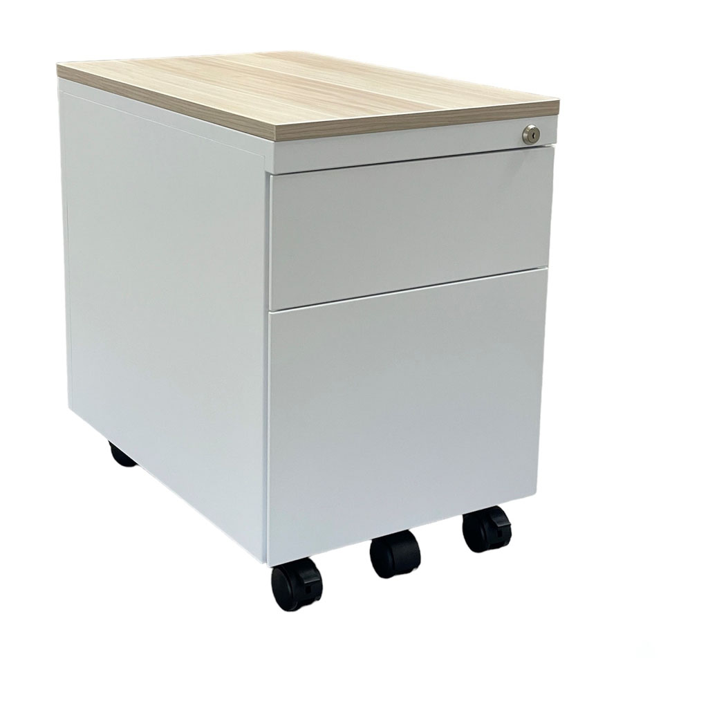 Ceha Design-Rollcontainer ST390 mit Holztop 2 Schübe RAL9003