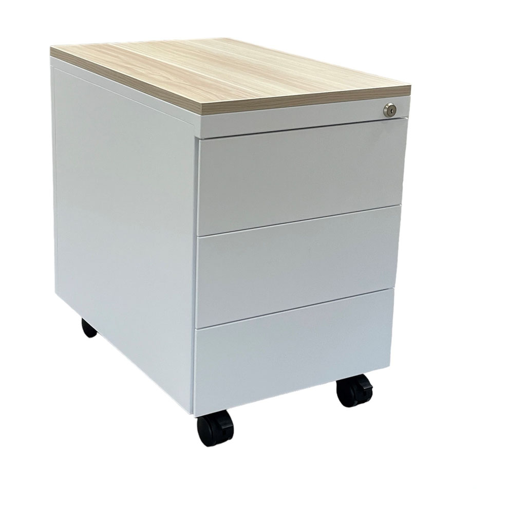 Ceha Design-Rollcontainer ST390 mit Holztop 3 Schübe RAL9003