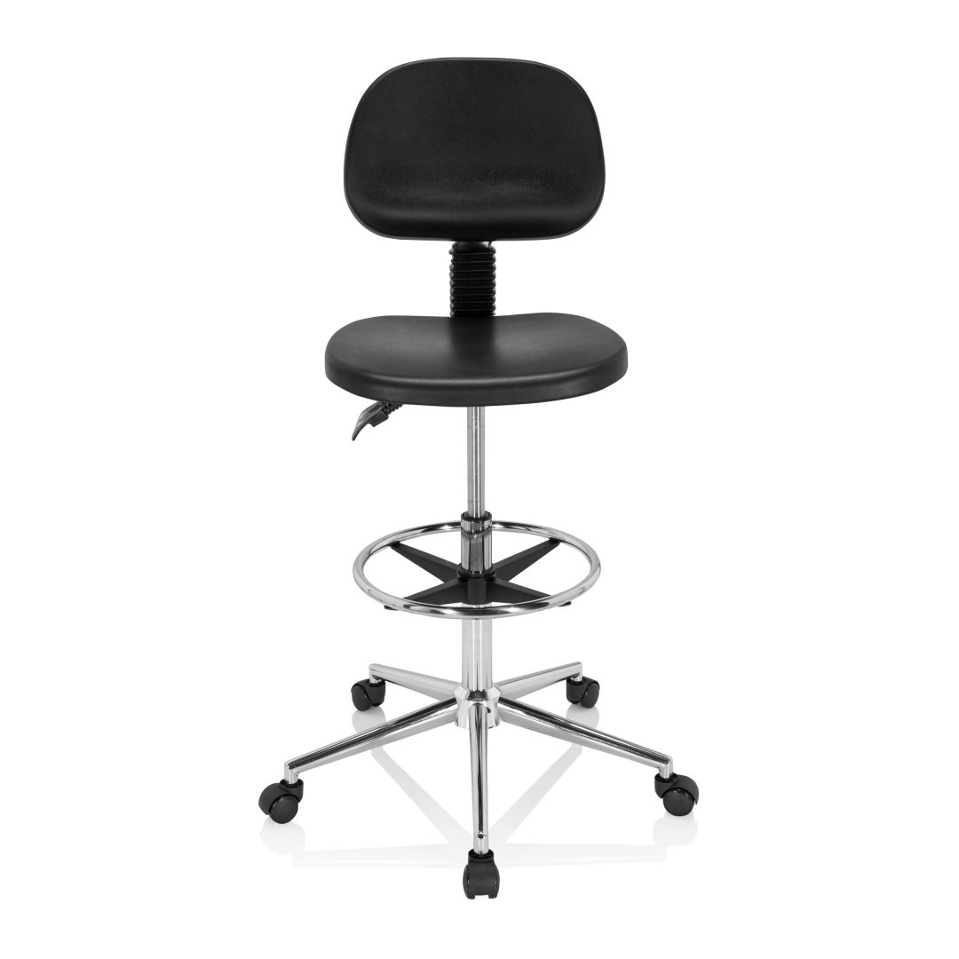 Drehhocker als Arbeitsstuhl mit Chromfuß