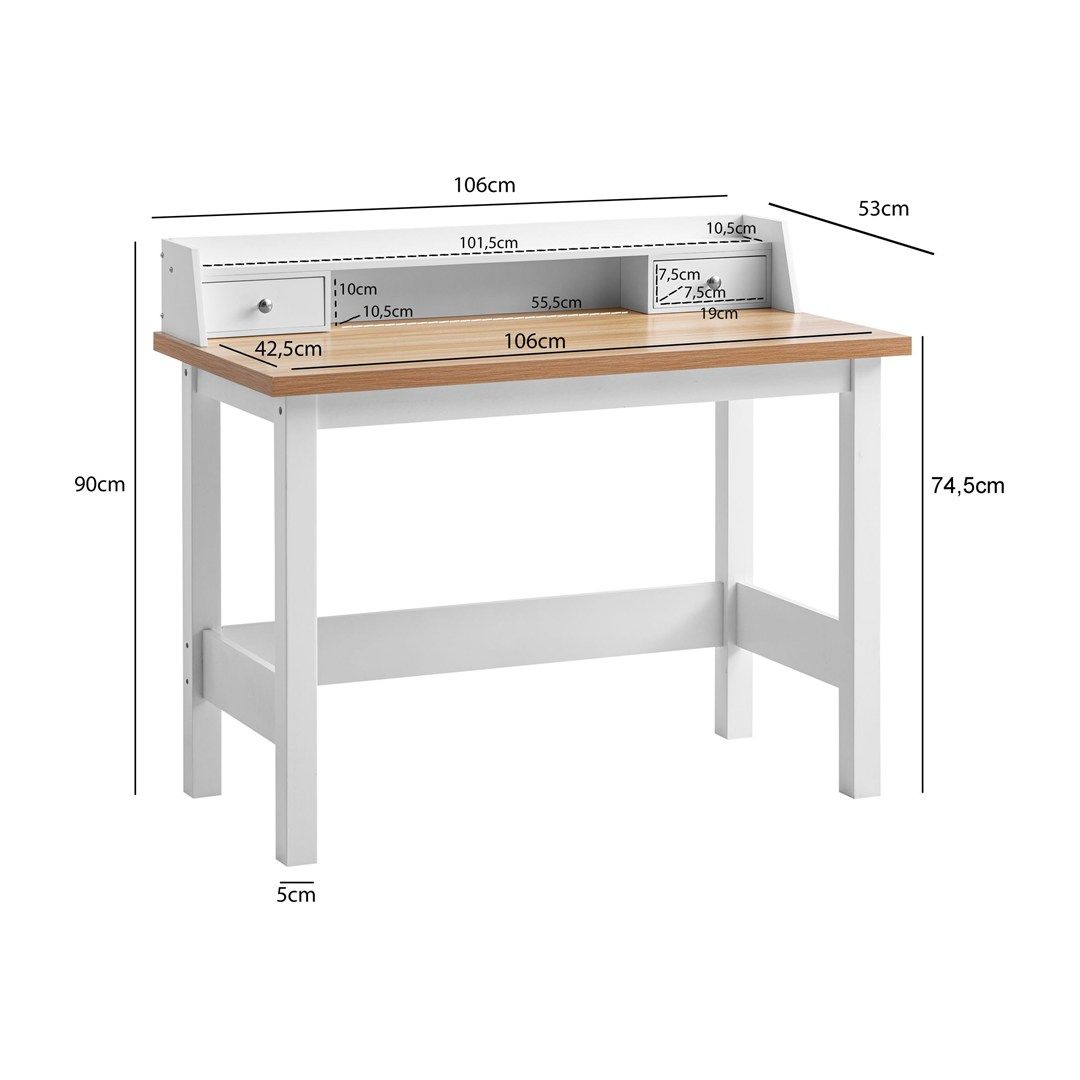 Schreibtisch 106 x 53 cm mit Schublade - Weiß von Wohnling - Produktbild 6 von 6
