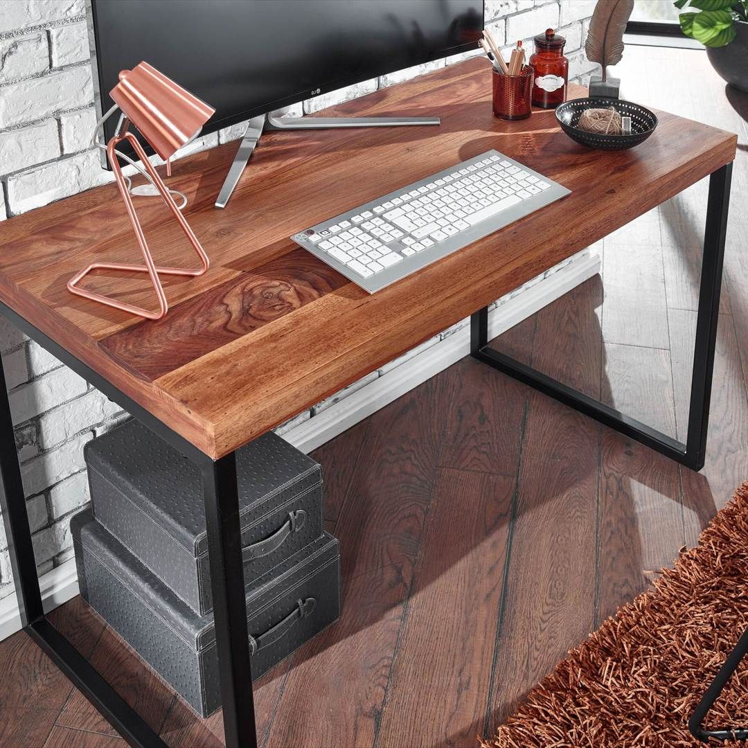 Schreibtisch Sheesham Massivholz / Metall 117 x 59 cm - Dunkel von Wohnling - Produktbild 3 von 5