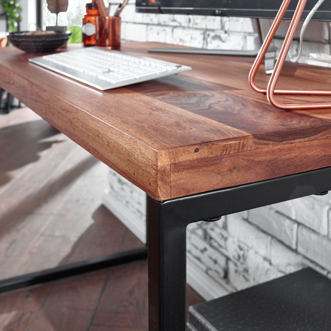 Schreibtisch Sheesham Massivholz / Metall 117 x 59 cm - Dunkel von Wohnling - Produktbild 4 von 5