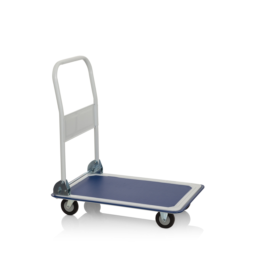 HJH Plattformwagen Transportwagen CARRY blau weiß 150kg Tragfähigkeit