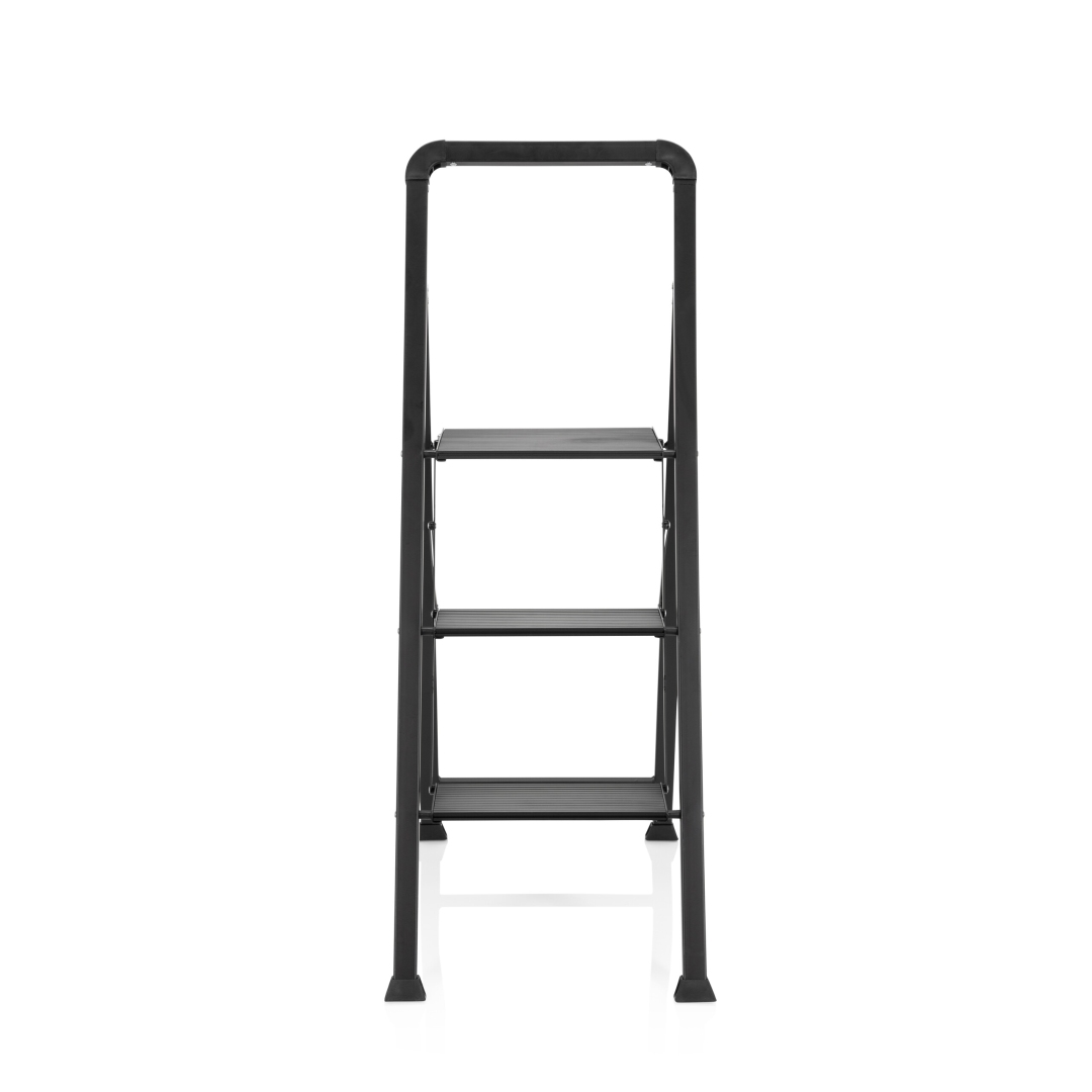 HJH Klappleiter SOLID W6 Stahl Aluminium schwarz mit Griff 3 Stufen