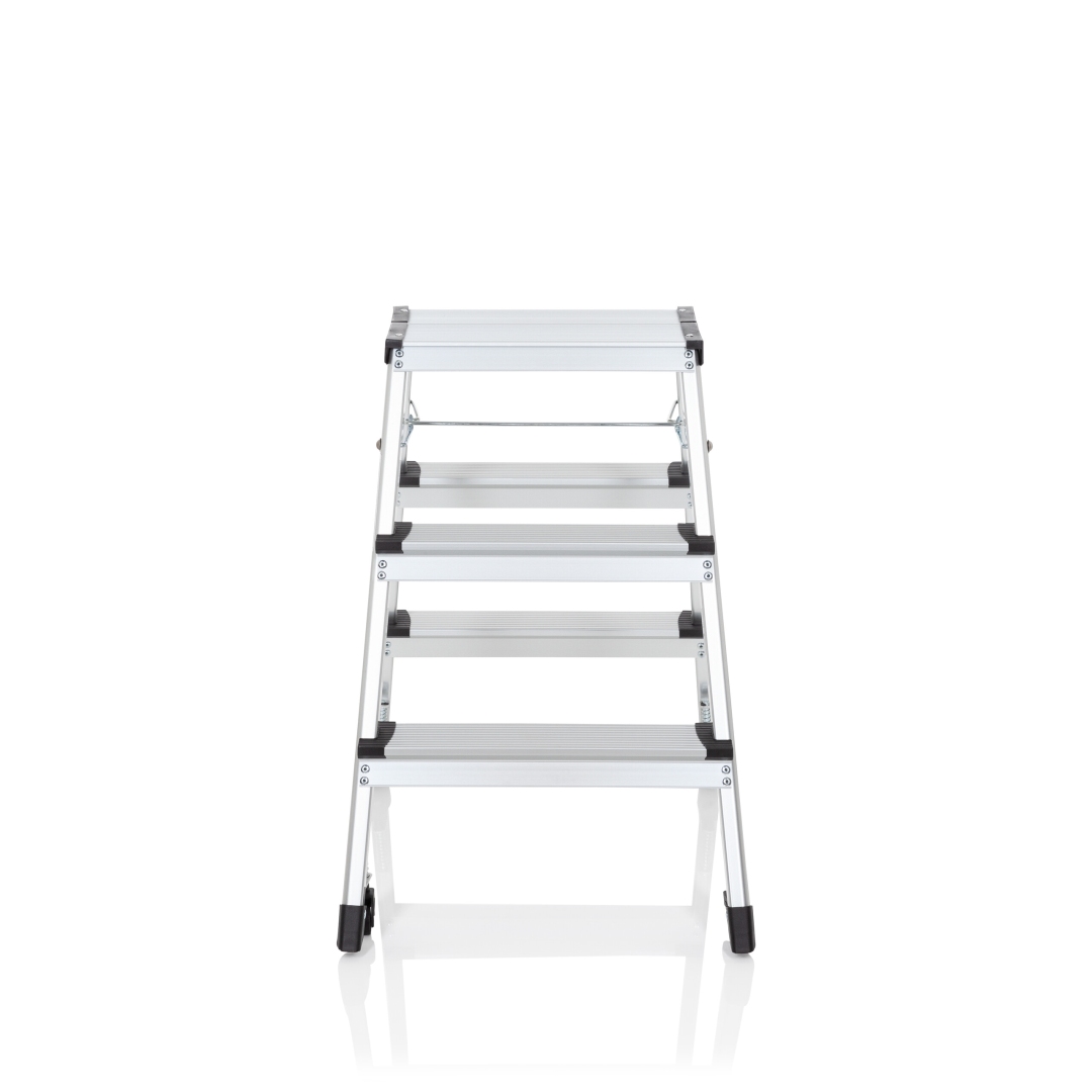 HJH Doppelseitige Klappleiter auf 4 Rollen SOLID IV Aluminium 3 Stufen