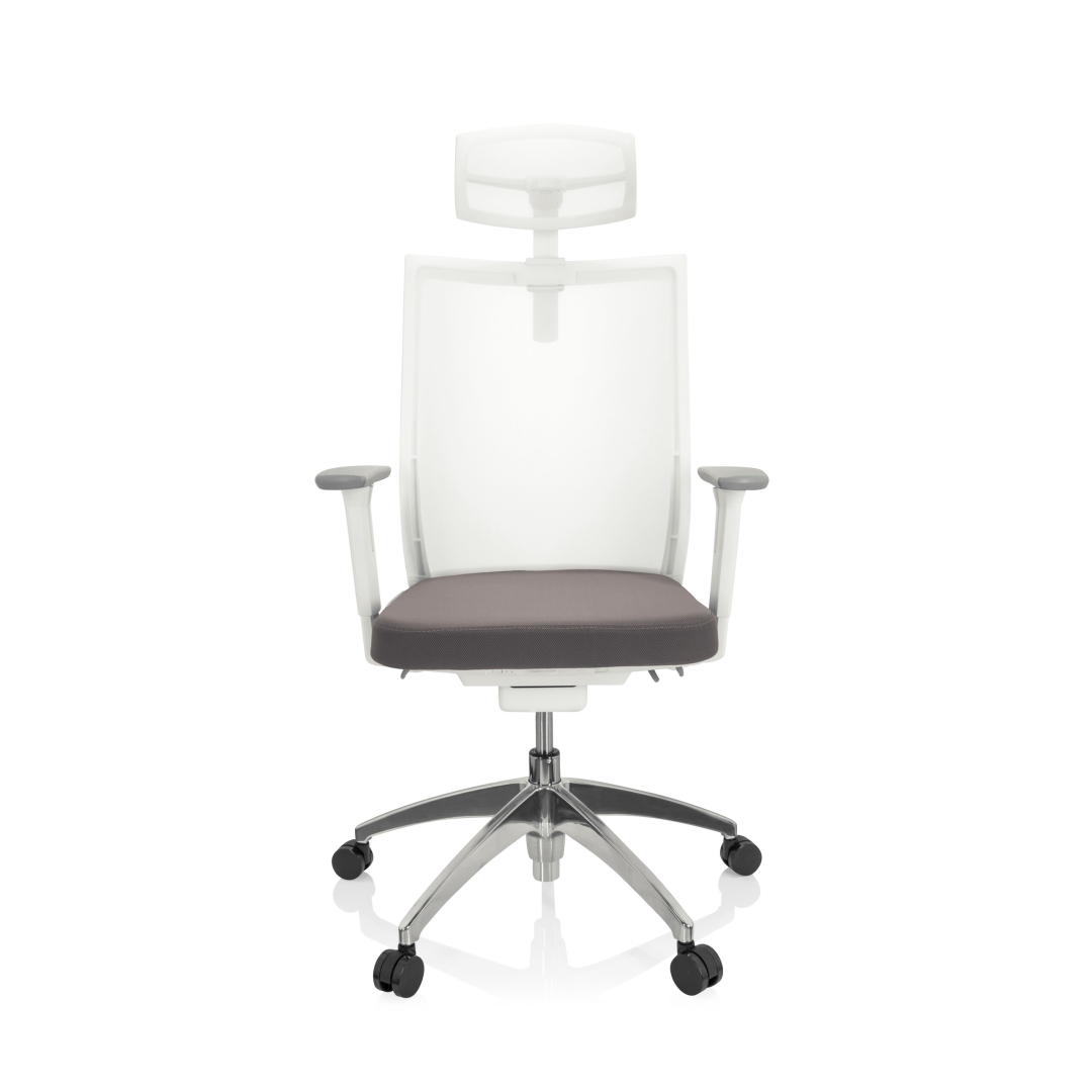 HJH Bürostuhl Drehstuhl ASPEN WHITE PRO Netzstoff transparent Sitz Stoff grau
