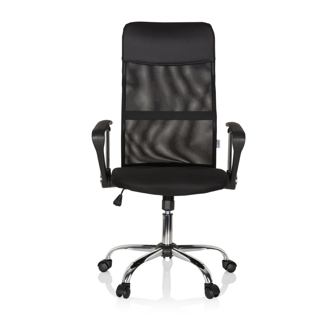 HJH Bürostuhl Chefsessel Schreibtischstuhl PURE NET Netzstoff Kunstleder schwarz Chrom
