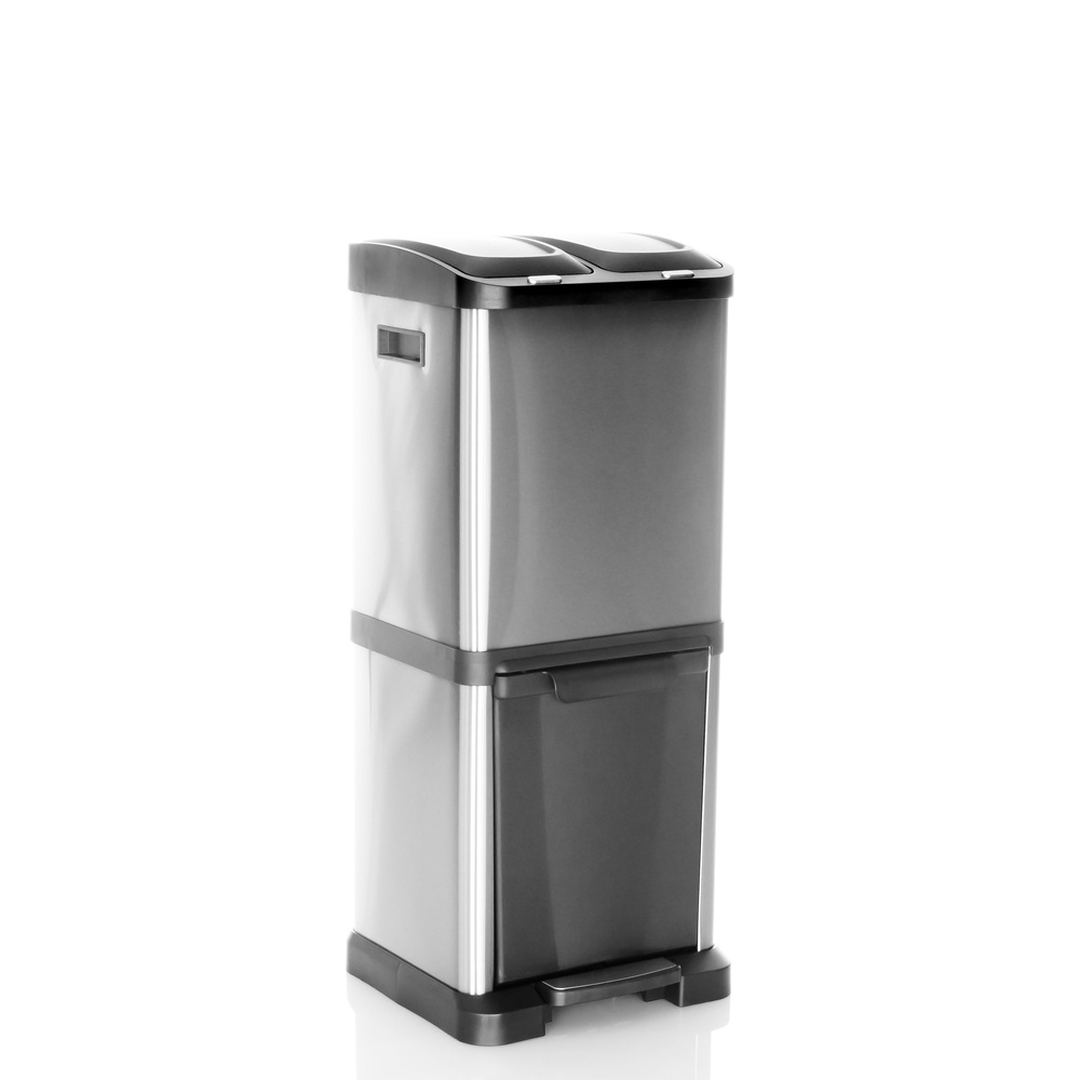 HJH Abfallsammler Mülltrennsystem CLEAN VII 32L (2x8L+16L) Stahl silber