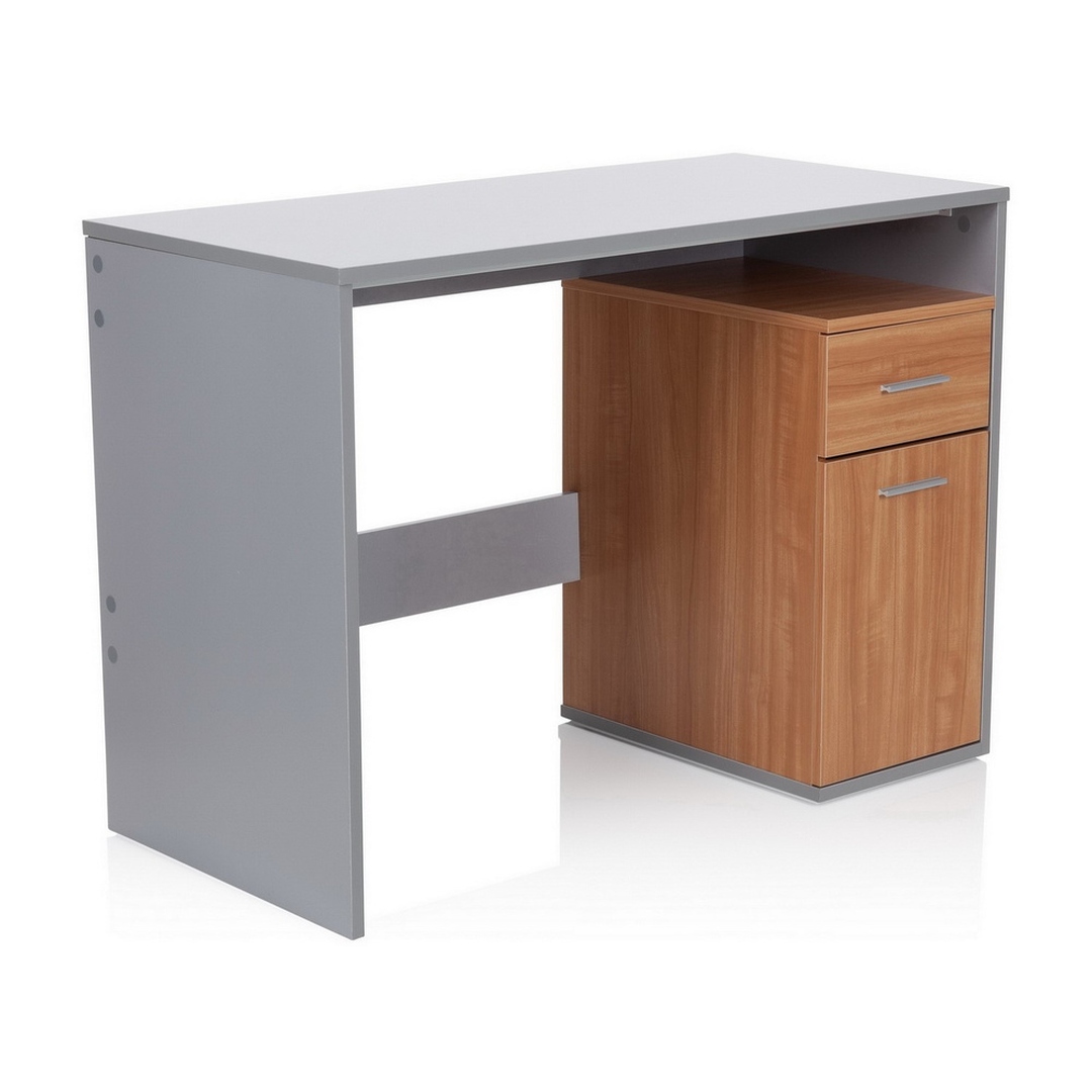 HJH Schreibtisch Computertisch BASIX 105x50 cm grauweiß buche hell