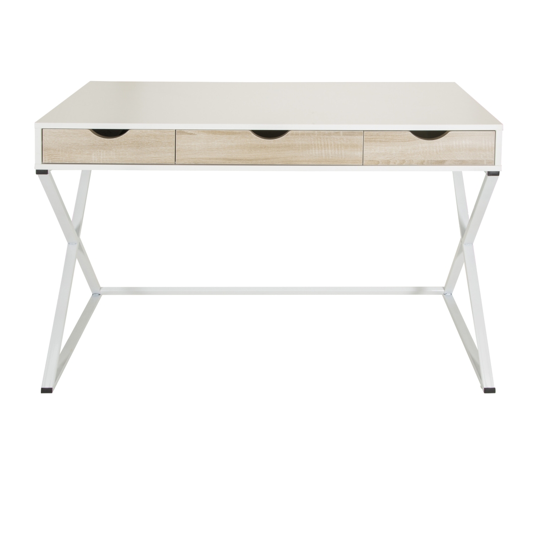 HJH Schreibtisch Computertisch EASY FLOW III 120 x 50 cm mit 3 Schubladen weiß eiche