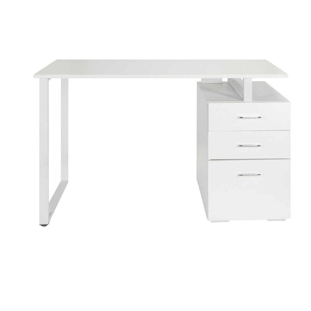HJH Schreibtisch Computertisch EASY WORK V 120 x 50 cm mit Standcontainer weiß