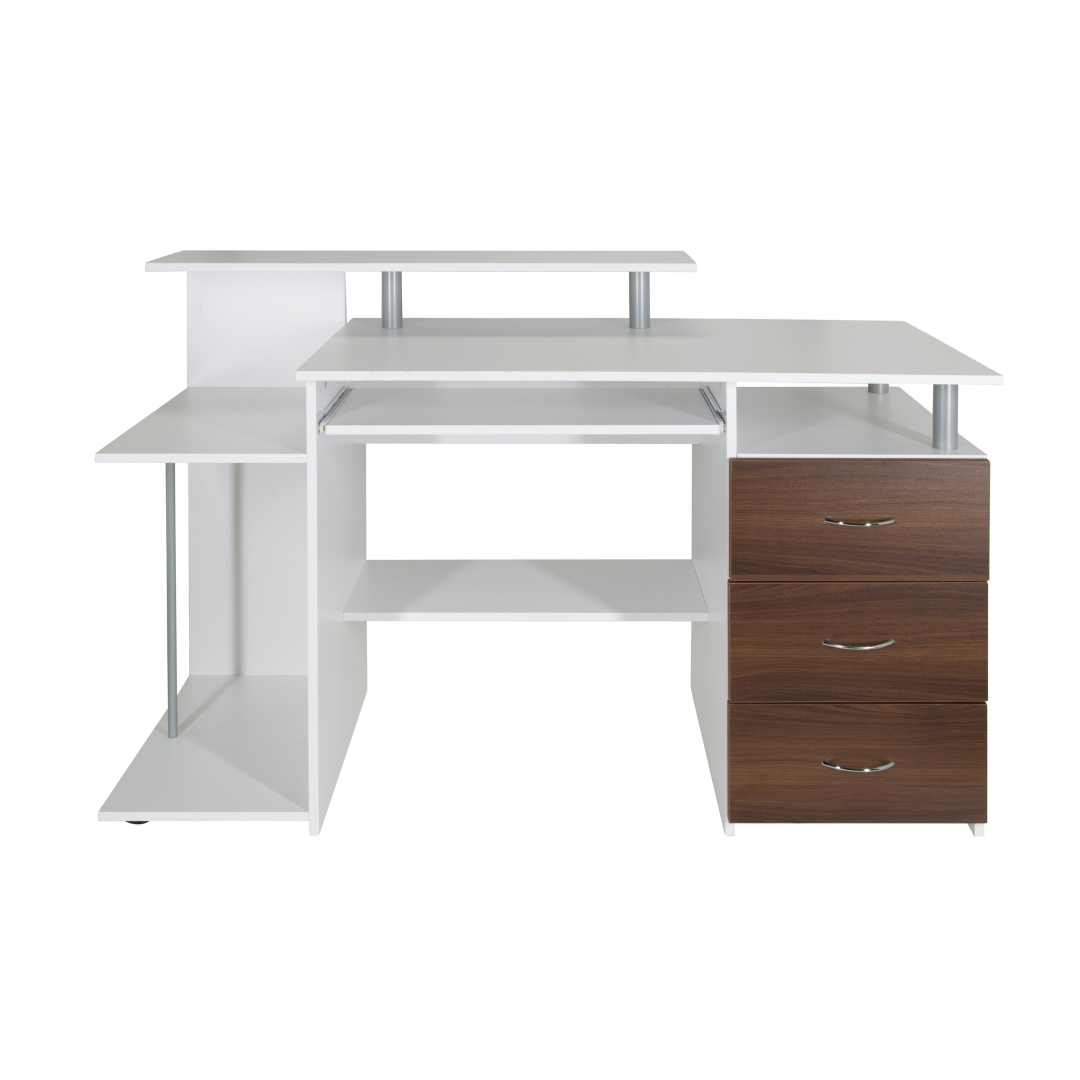 HJH Computertisch Schreibtisch WORKSPACE H IV 137 x 60 cm mit Standcontainer weiß walnuss