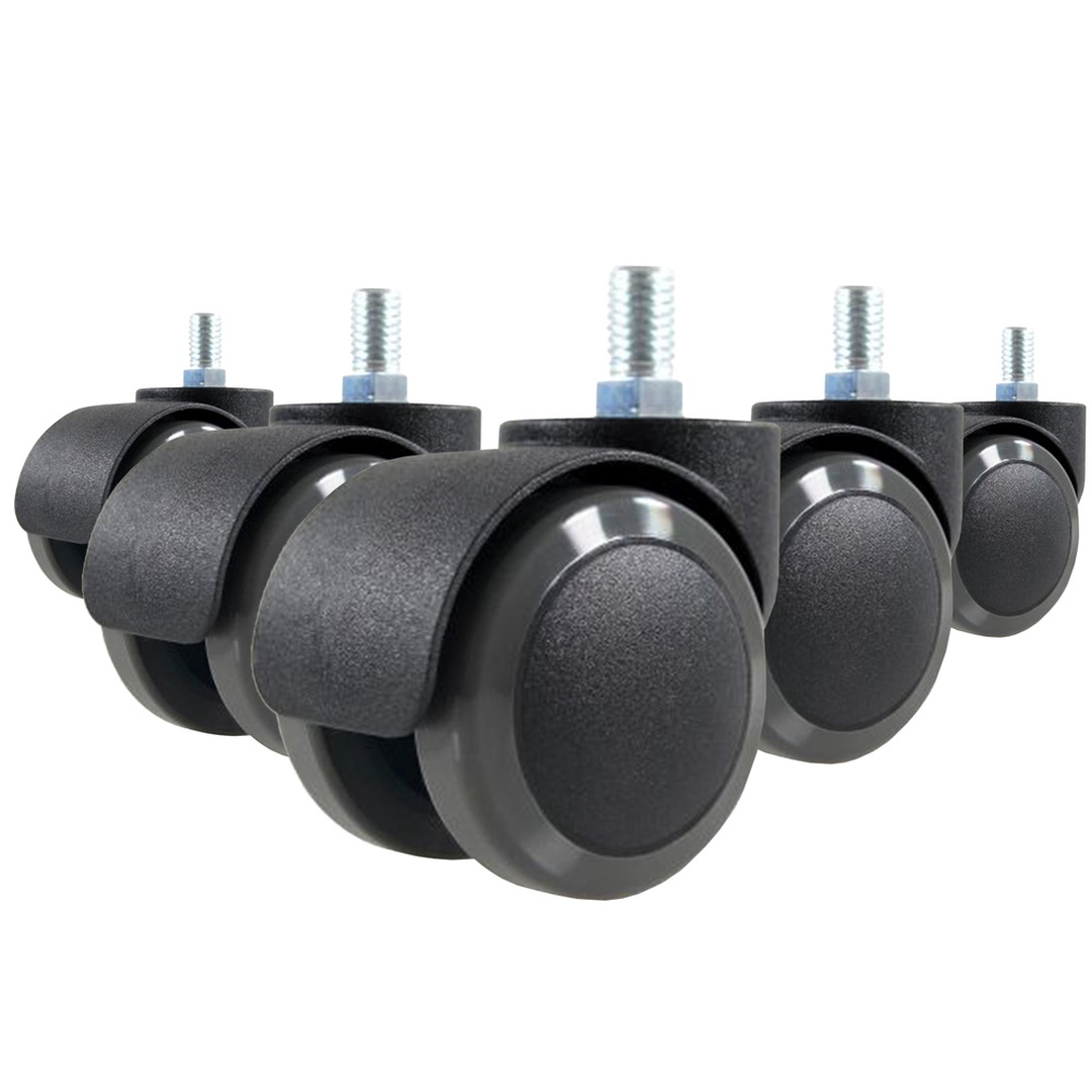 HJH 5x Hartbodenrollen 50mm Gewinde M10 Büro-Stuhl-Rollen für Hartböden (5er Pack)