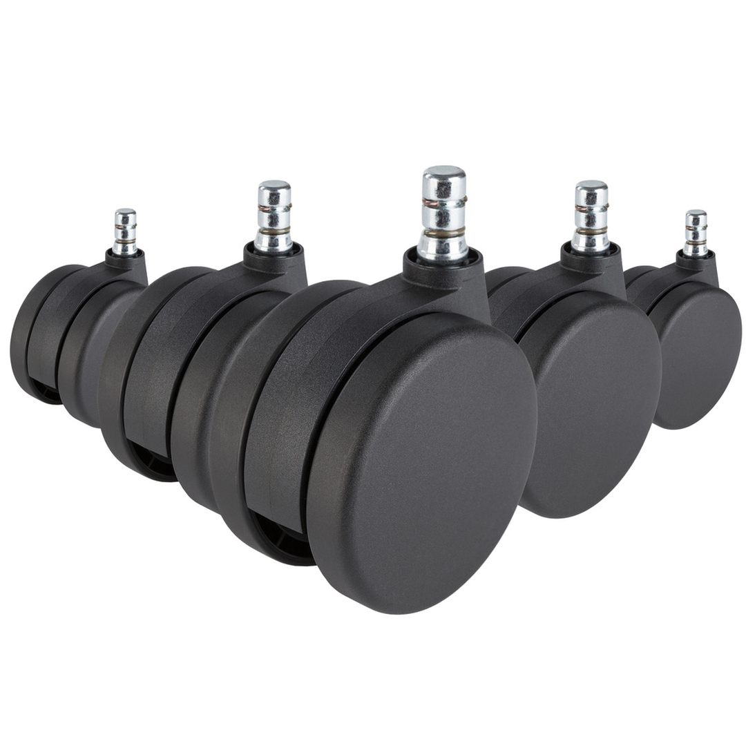 HJH 5x Teppichrollen ROLO No-Noise 11mm 75mm Büro-Stuhl-Rollen für Teppich (5er Pack)