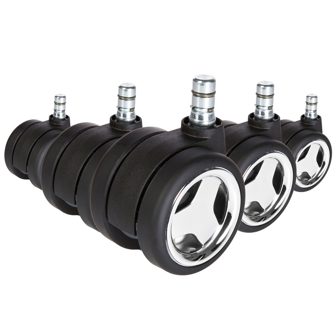 HJH 5x Hartbodenrollen ROLO GAME 11mm 60mm Büro-Stuhl-Rollen No-Noise (5er Pack)