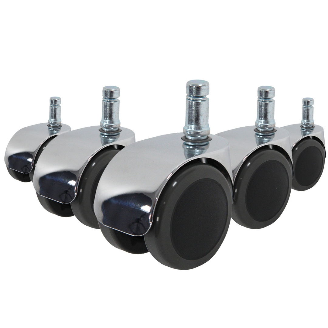 HJH 5x Design-Rollen ROLO LUX 10mm 50mm Büro-Stuhl-Rollen für Hartböden Chrom (5er Pack)