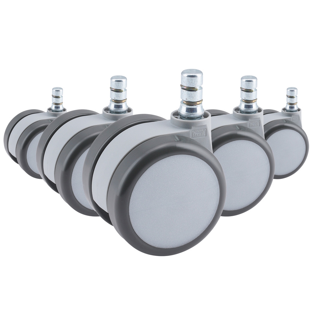 HJH 5x Hartbodenrollen ROLO MOVE 60 No-Noise 11mm 60mm (5er Pack) Büro-Stuhl-Rollen weiß/grau