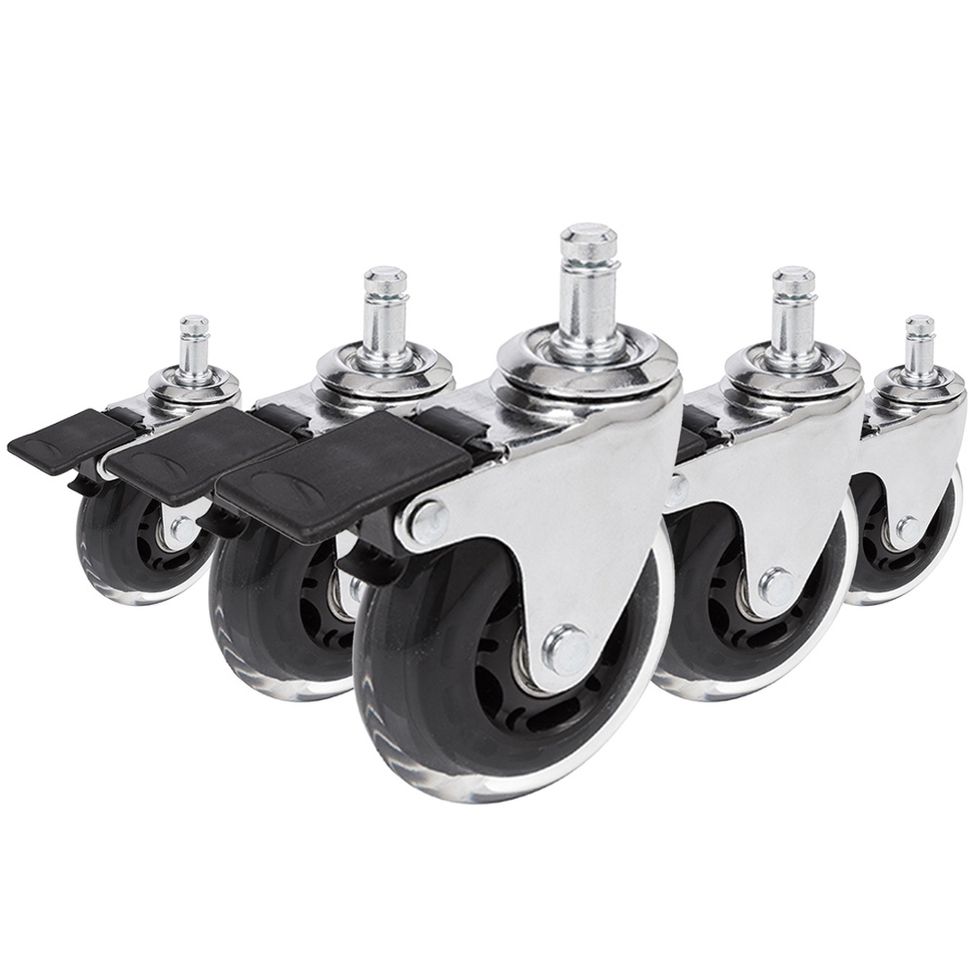 HJH 5x Hartbodenrollen ROLO SKATE 11mm 75 mm Büro-Stuhl-Rollen inkl. Bremse Chrom transparent (5er Pack)