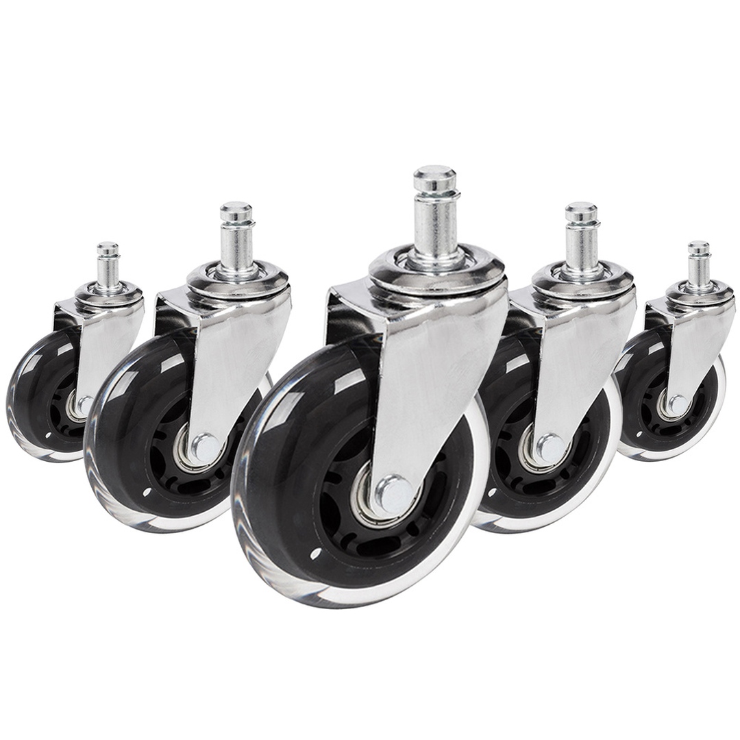 HJH 5x Hartbodenrollen ROLO SKATE 11mm 75 mm Büro-Stuhl-Rollen Chrom transparent (5er Pack)