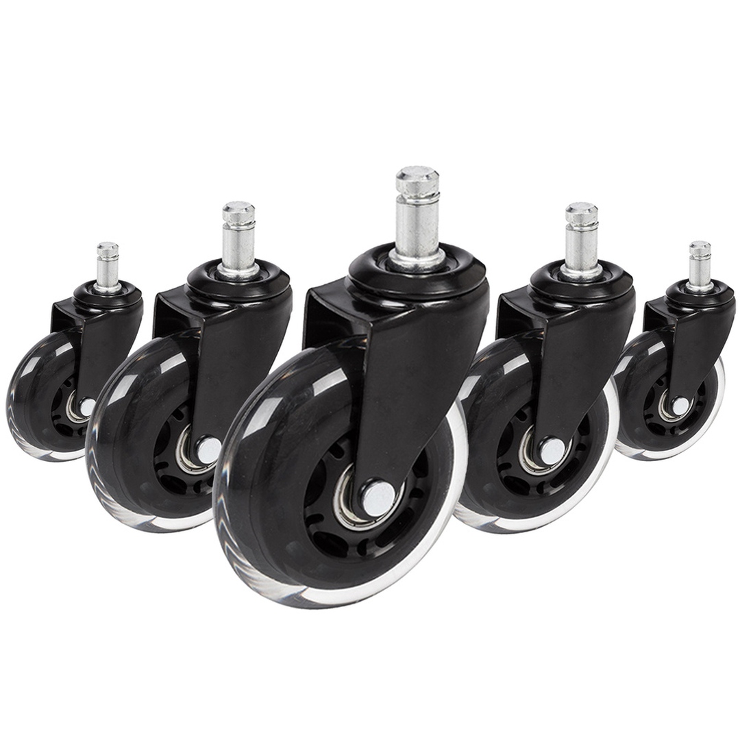 HJH 5x Hartbodenrollen ROLO SKATE 11mm 75 mm Büro-Stuhl-Rollen schwarz transparent (5er Pack)