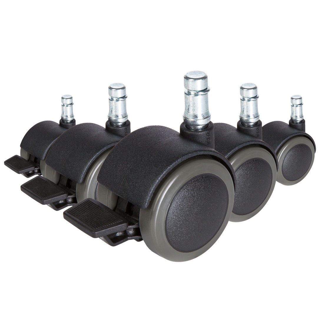 HJH 5x Hartbodenrollen mit Feststellbremse ROLO STOP 10mm 50mm (5er Pack)