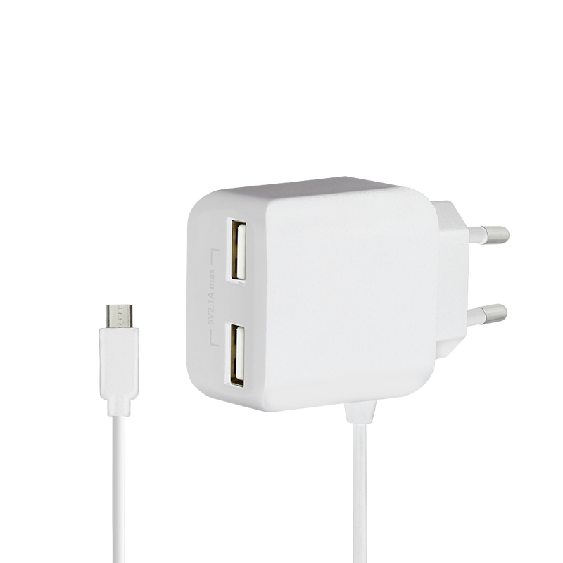 2direct Dual-micro-USB Steckdosenadapter mit fixem Kabel 10,5 W 2x USB-A