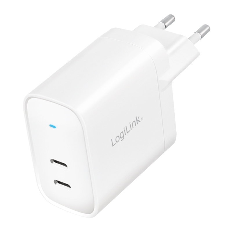 2direct Dual-USB Steckdosenadapter 40 W GaN 2x USB-C (PD) Weiß