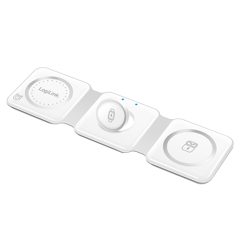 2direct Faltbare Ladestation 15 W kabellos für iPhone Apple Watch AirPods Weiß