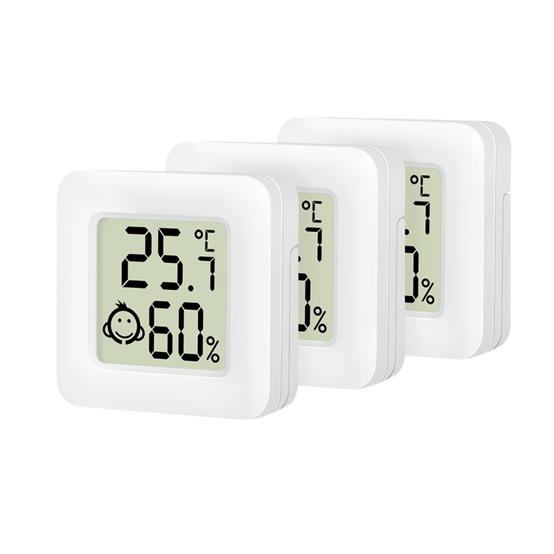 2direct Flaches Thermo- Hygrometer (3er-Set) mit Comfort-Level-Emojianzeige weiß