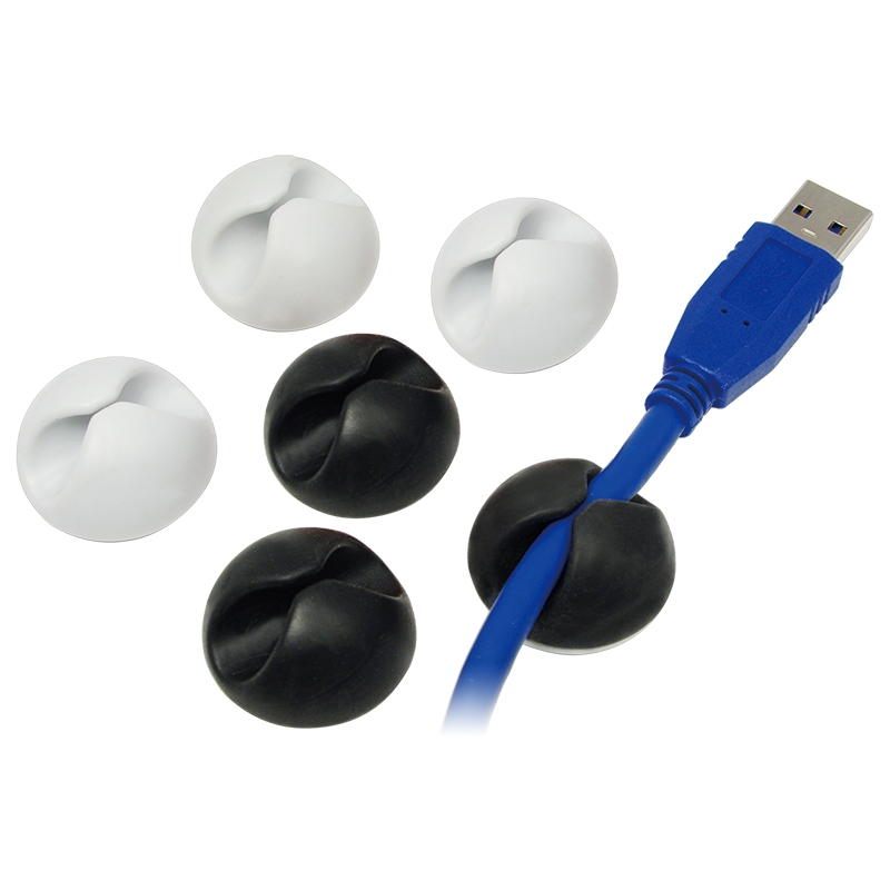2direct Kabel-Organizer-Set 6 Stück selbstklebend 3x Schwarz 3x Weiß