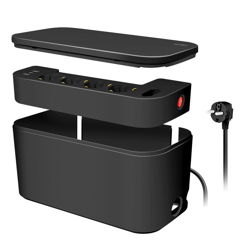 2direct Kabelbox mit 5-fach-Steckdosenleiste 3x USB 285 x 145 x 13 mm