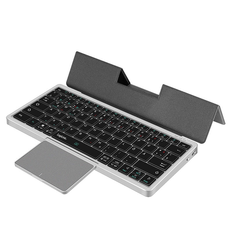 2direct Kabellose Multi-Device-Tastatur BT 5.1 mit Trackpad und abnehmbarem Cover grau