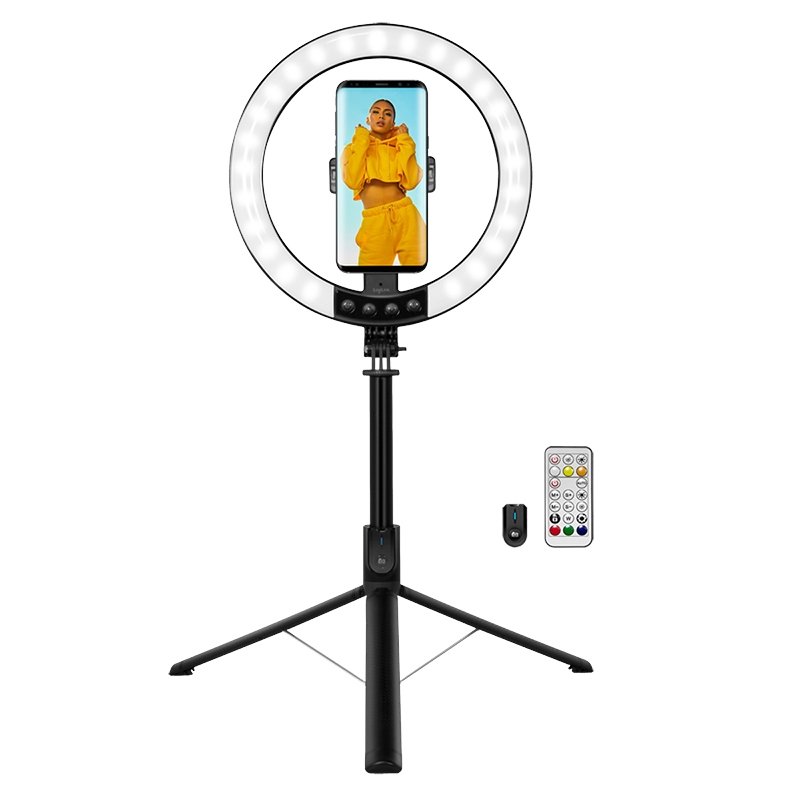 2direct Smartphone-Ringlicht mit Selfie-Stick-Stativ Fernauslöser Ø 25 cm