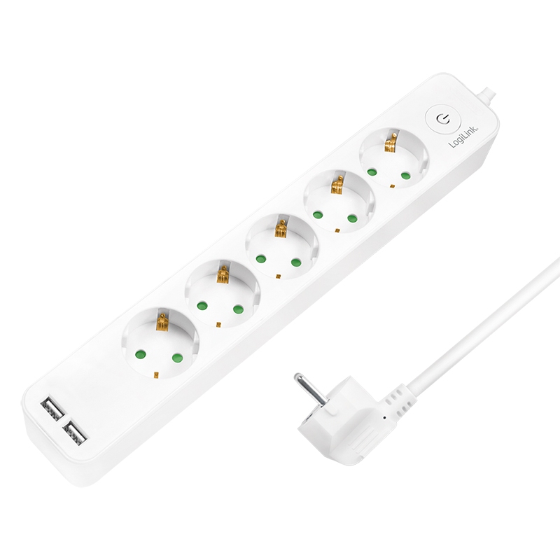 2direct Steckdosenleiste 5-fach + Schalter 5x CEE 7/3 + 2x USB-A 1,5 m weiß
