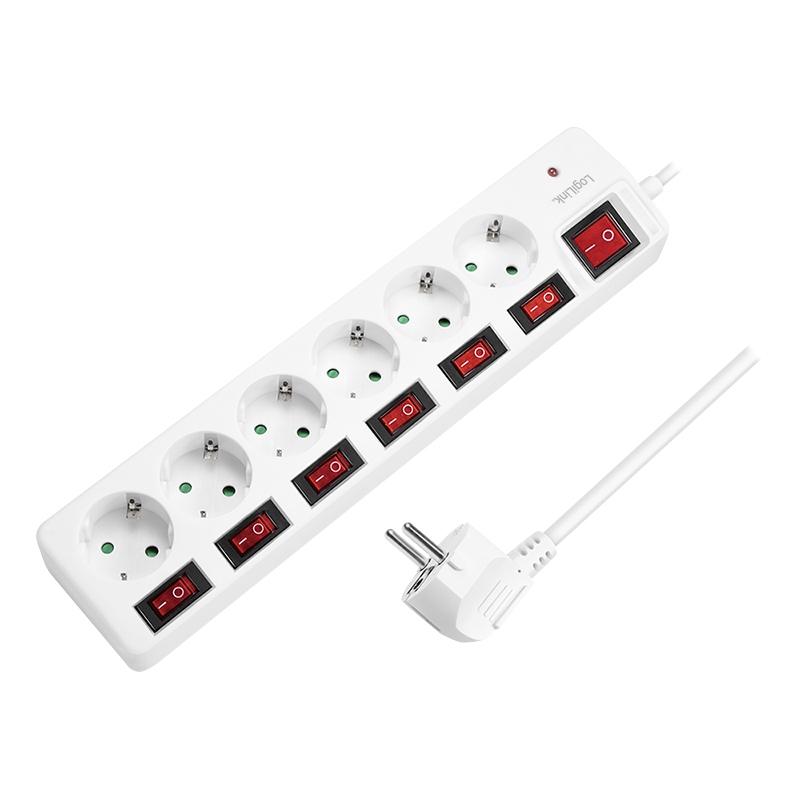 2direct Steckdosenleiste 6-fach mit 7 Schaltern 6x CEE 7/3 weiß