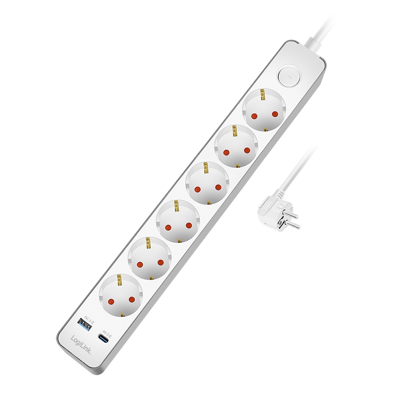 2direct Steckdosenleiste 6-fach + Schalter 6x CEE 7/3 1x USB-A (18 W) 1x USB-C (20 W) 1,4 m Weiß