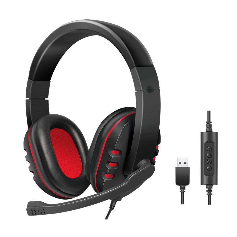 2direct Stereo-Headset 1x USB-A-Stecker Bügelmikrofon Gaming schwarz/rot