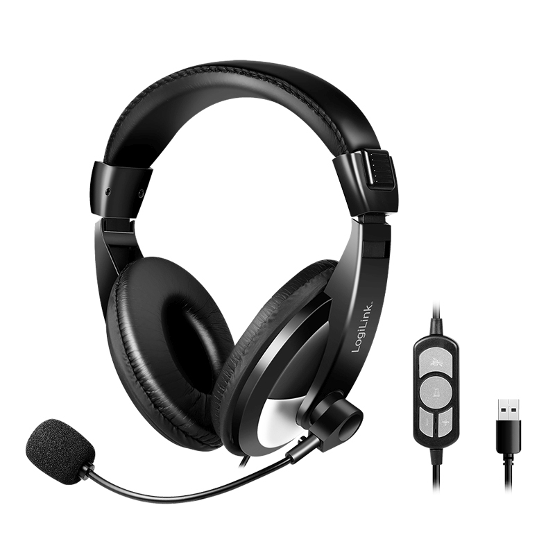 2direct Stereo-Headset mit Steuerung 1x USB-A-Stecker Bügelmikrofon schwarz