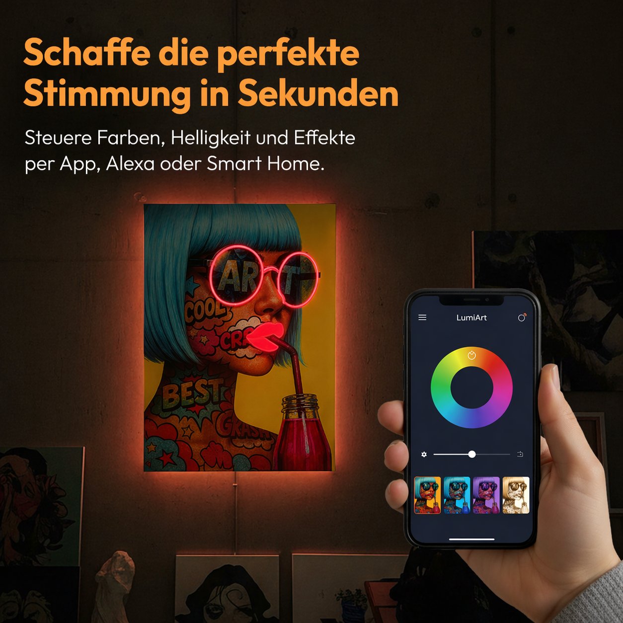 LumiArt LED Wandbild mit farbintensivem Design und Lichteffekten