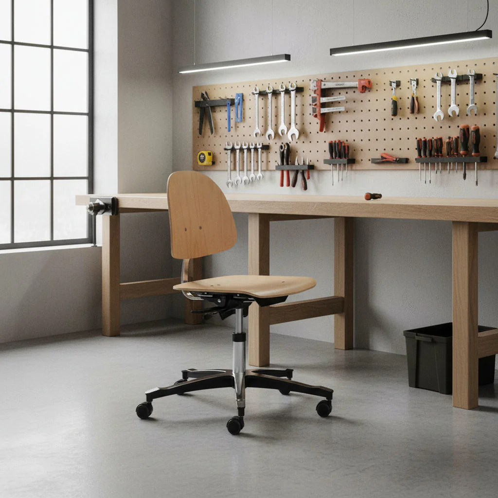 Dauphin Industry Arbeitsstuhl Tec Basic 1906 U mit Holzsitz und Aluminium-Fußkreuz
