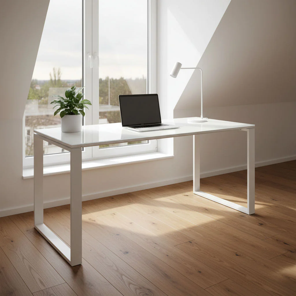 3-teiliges Komplettbüro-Set Monteria in Weiß mit Glasfronten