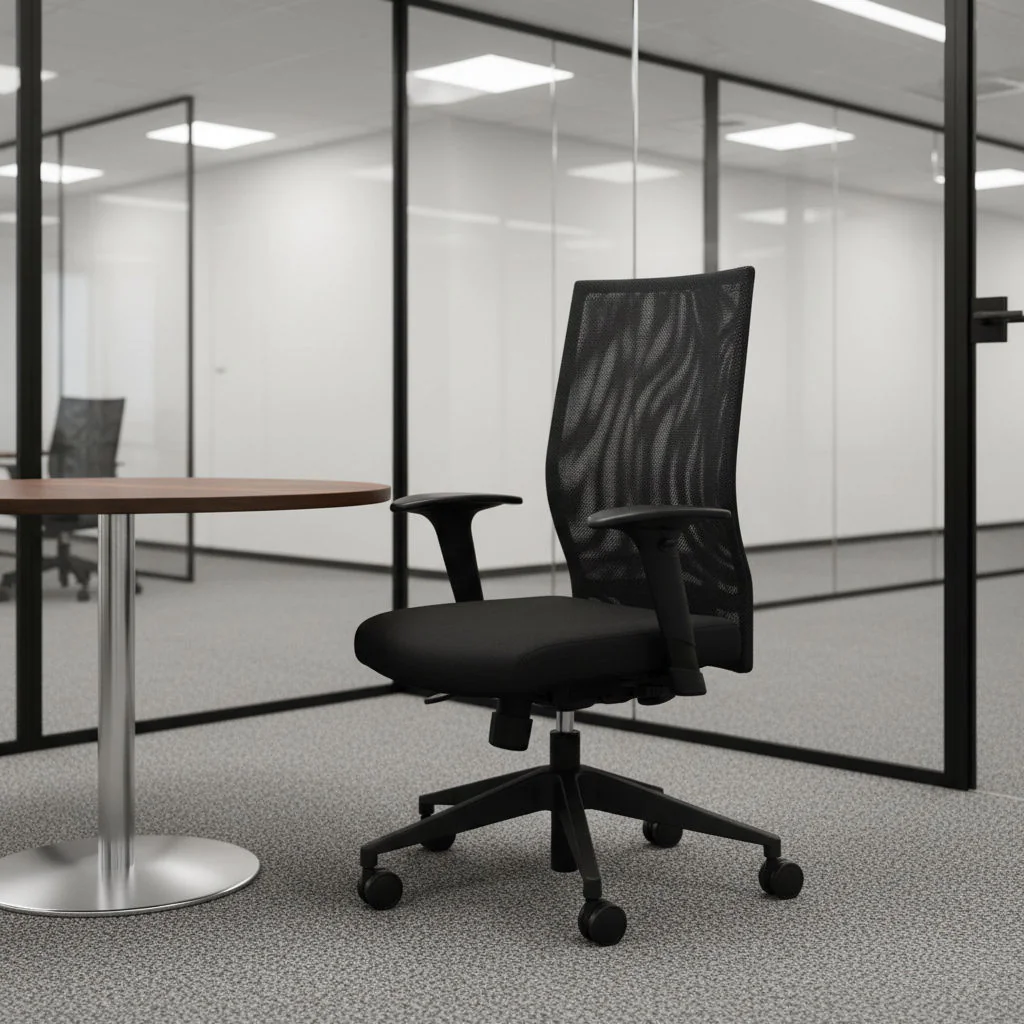 Detailansicht der Synchronmechanik und der Armlehnen des atoffice MESH 3