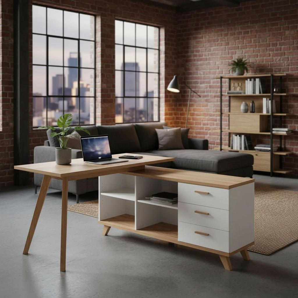 Schreibtisch 4058 Oslo - Weiß/Sanremo-Eiche von BME home - Produktbild 2 von 5