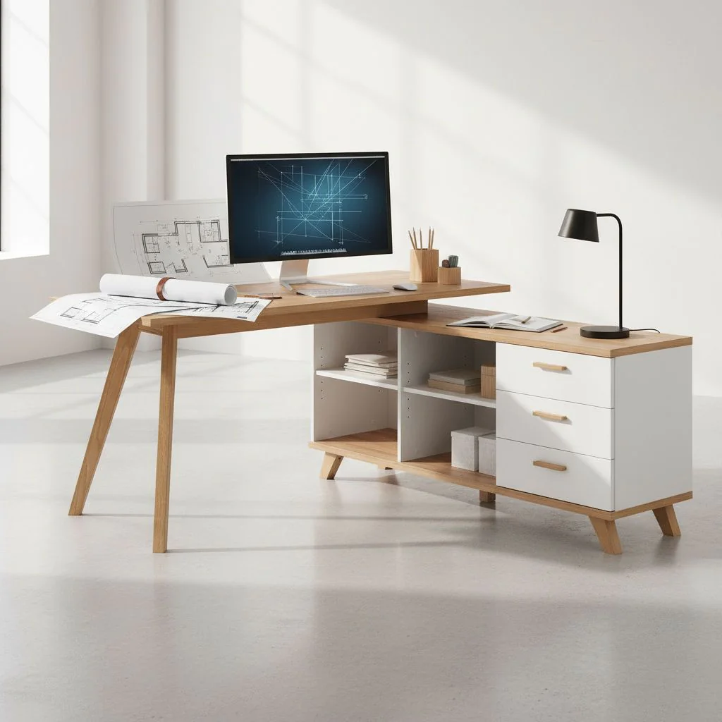 Schreibtisch 4058 Oslo - Weiß/Sanremo-Eiche von BME home - Produktbild 3 von 5