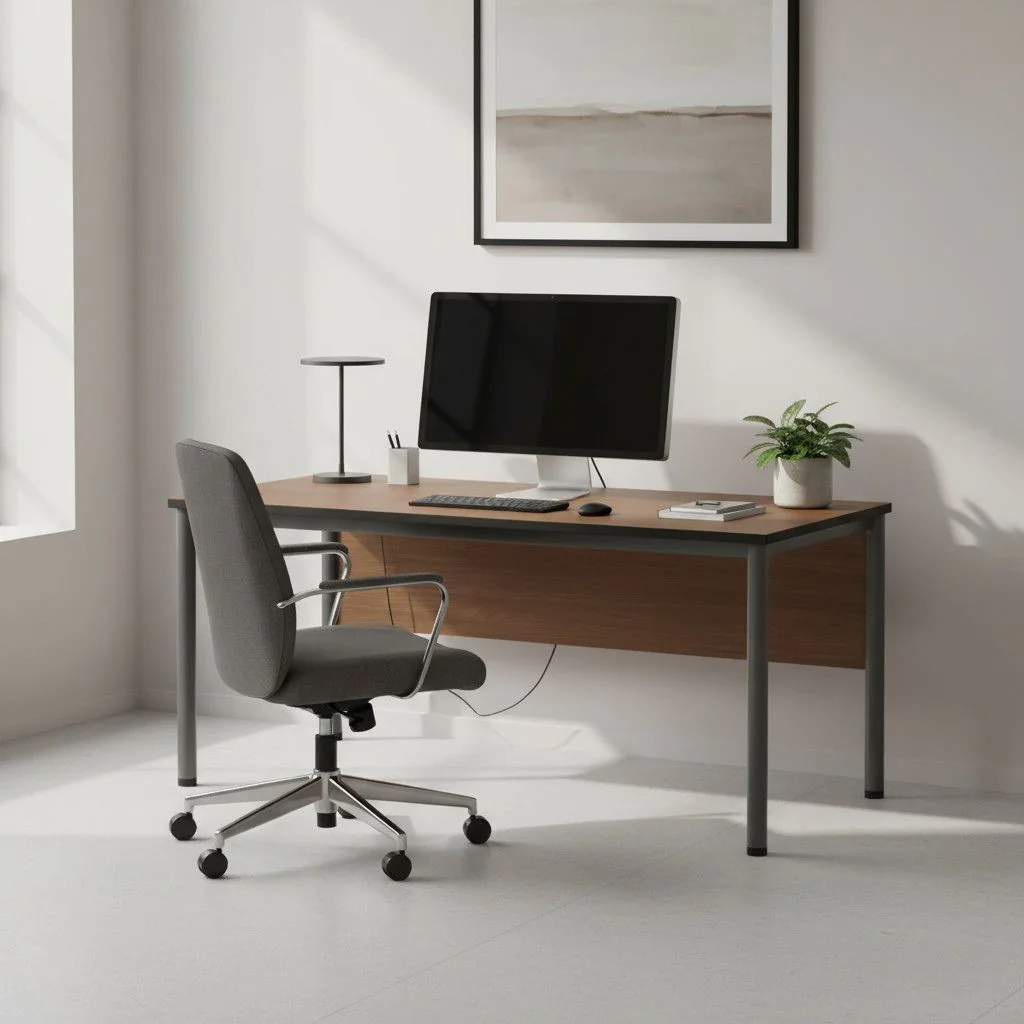 Schreibtisch E10 Rundrohr 4-Fuß mit Beinraumblende - NST-E10-ES-DESK-I-LEG-PNM