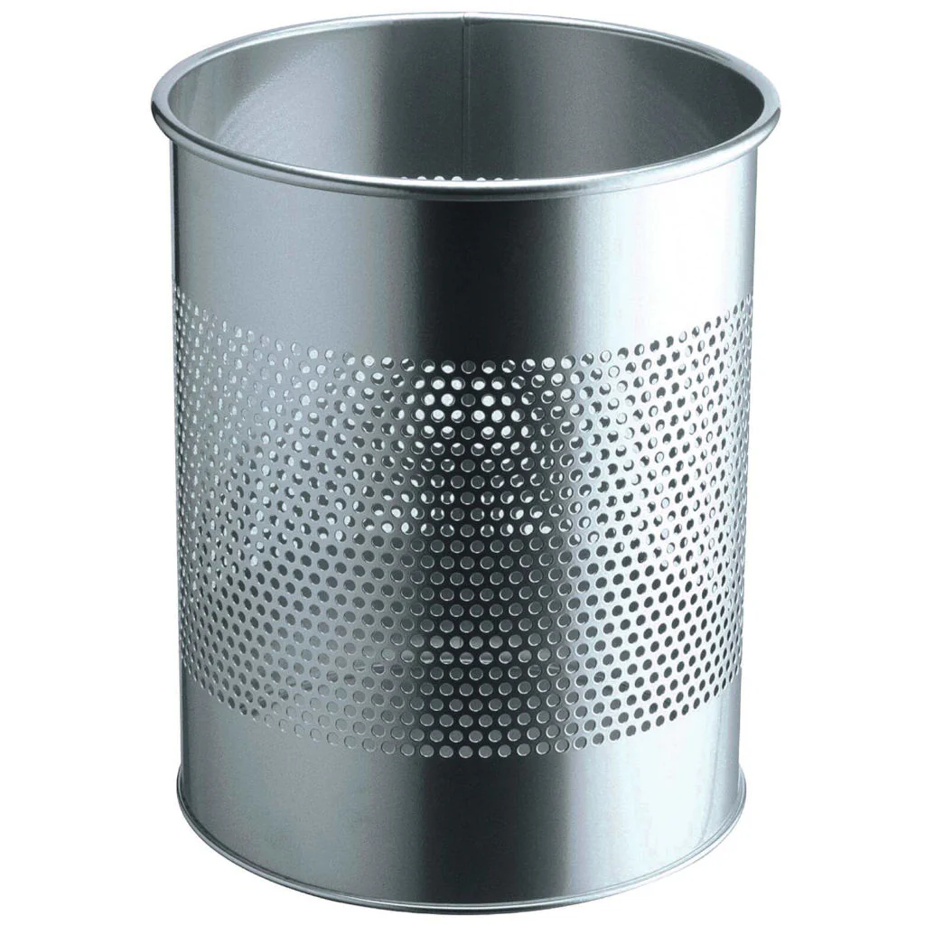 Durable Papierkorb Metall 20 L halbrund in Silber mit Perforationsring