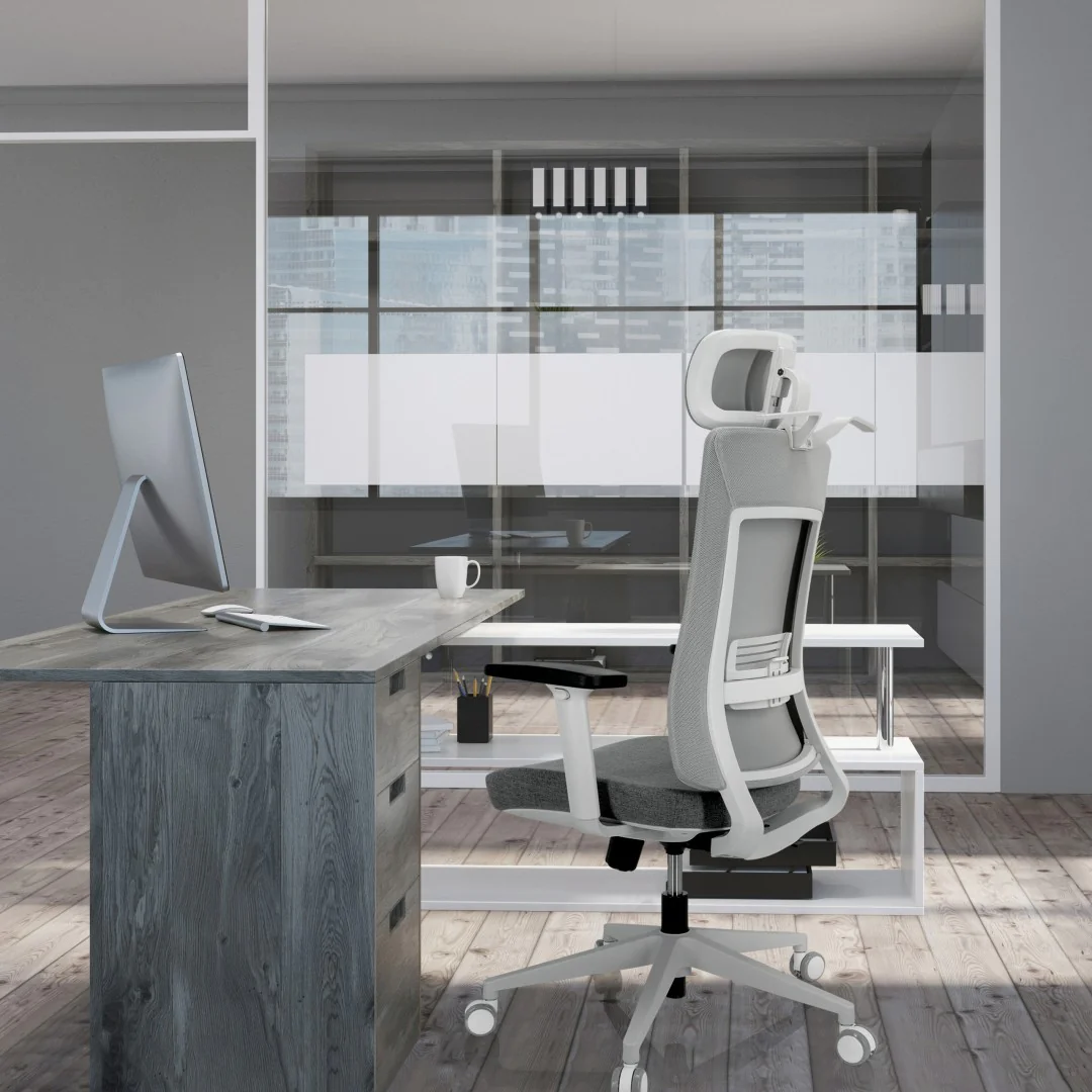 Ergonomischer Bürostuhl COMFIO WMH in Grau mit atmungsaktivem Netzrücken
