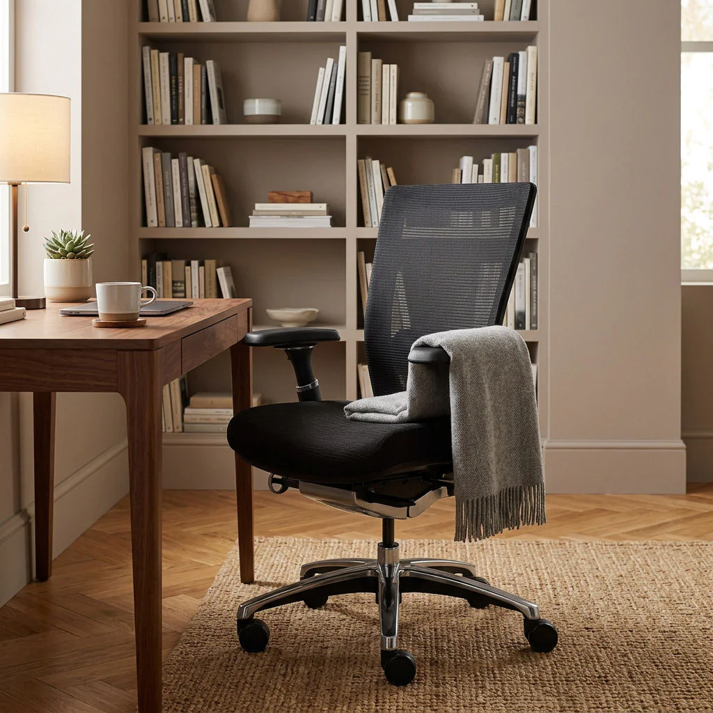 Ergonomischer Bürostuhl NOVA PRO in Schwarz mit poliertem Aluminiumfußkreuz