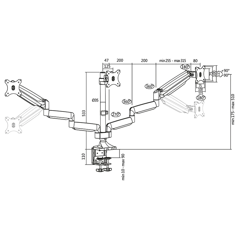 LogiLink Monitorhalterung mit Tischklemm- und Tischlochmontage