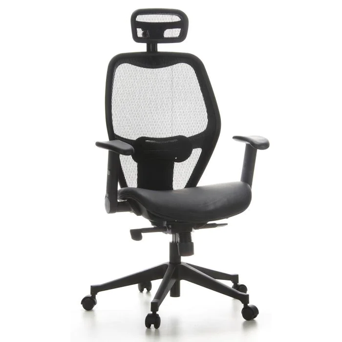 Bürostuhl Chefsessel AIR-PORT Sitz Leder Rücken Netz schwarz von HJH - Produktbild 8 von 8